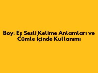 Boy: Eş Sesli Kelime Anlamları ve Cümle İçinde Kullanımı