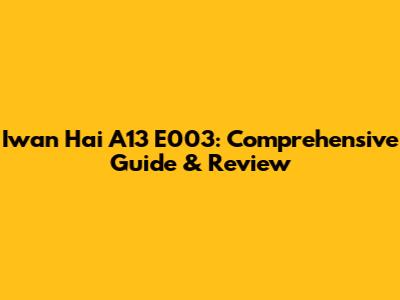 Iwan Hai A13 E003: Comprehensive Guide & Review
