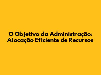 O Objetivo da Administração: Alocação Eficiente de Recursos